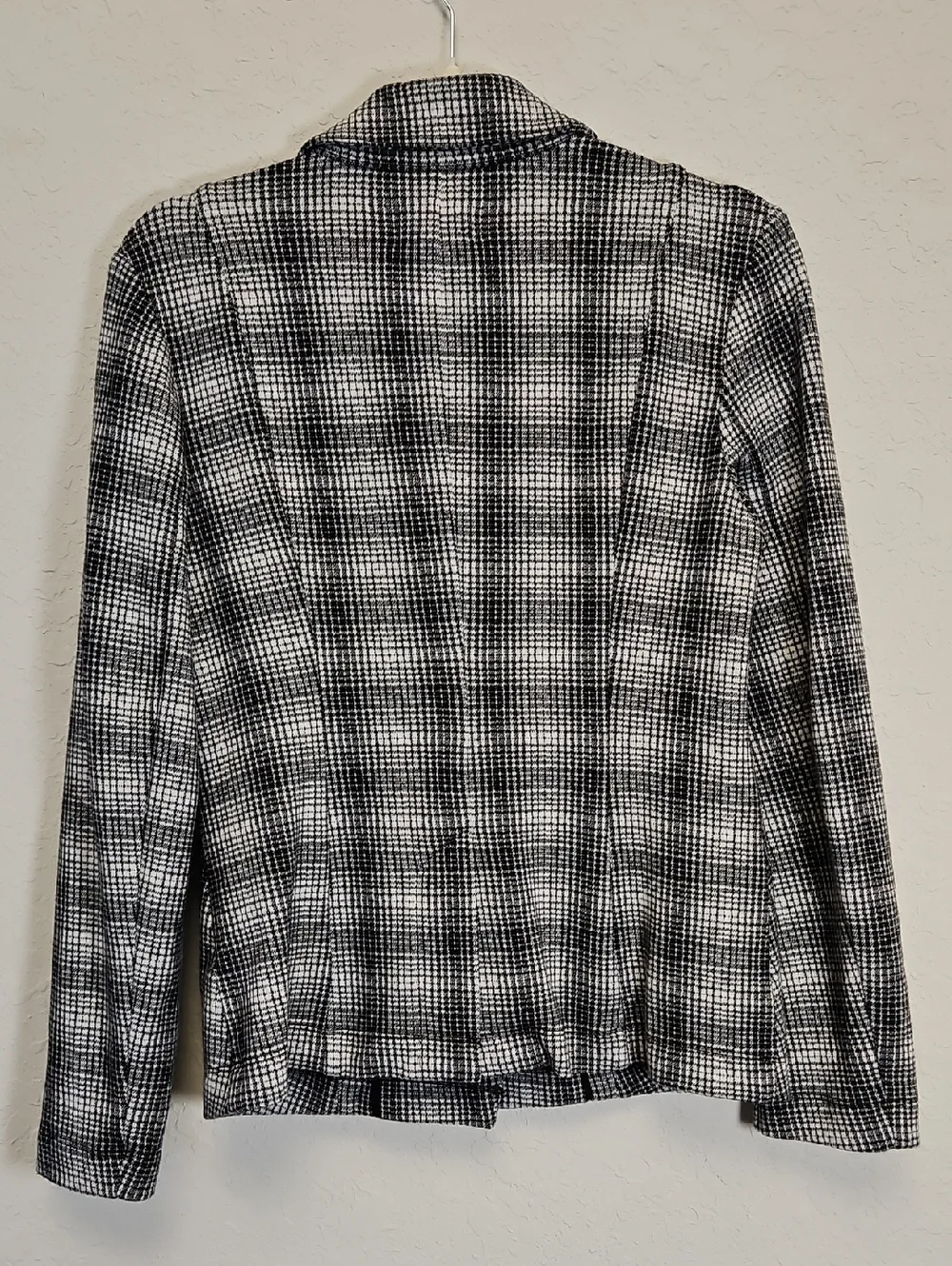 Maeve By Anthropologie Stretch Knit Black White Plaid Motif Blazer Jacket, Small